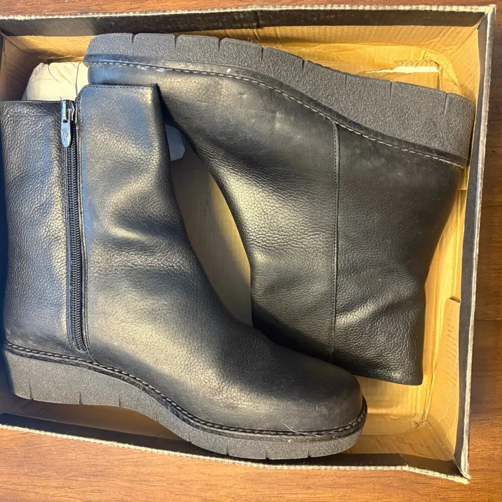 Toni Pons Wedge Leather Boots 38 7.5 Black NWT Ankle Mid Calf Booties Comfort